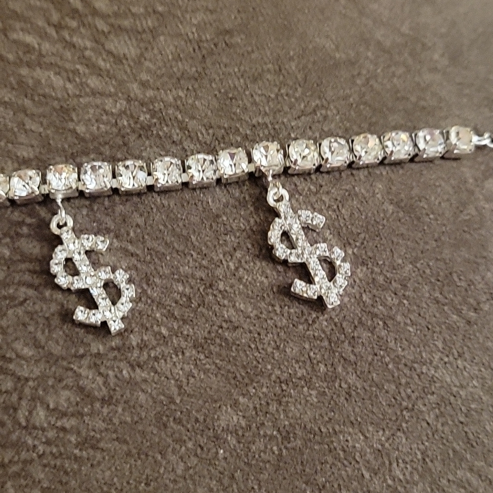 RHINESTONE Bling Dollar Sign Hip Hop Necklace Anklet Set - Picture 4 of 10